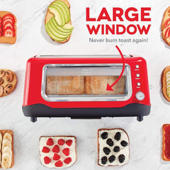 Dash Pop Up Bread Toaster (Red) with Wide Slot for any bread- Sourdough, Multigrain, Bagel | 7 Browning Levels with Defrost & Reheat, Removable Crumb Tray | inc. 1 year WARRANTY | 1100 W